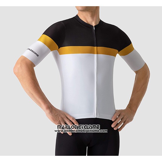 2019 Maillot Ciclismo La Passione Noir Jaune Blanc Manches Courtes et Cuissard